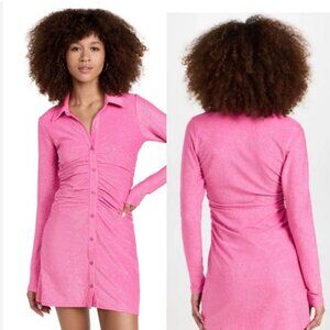 NWOT Good American Sparkle Metallic Ruched Long Sleeve Mini Dress Small 1